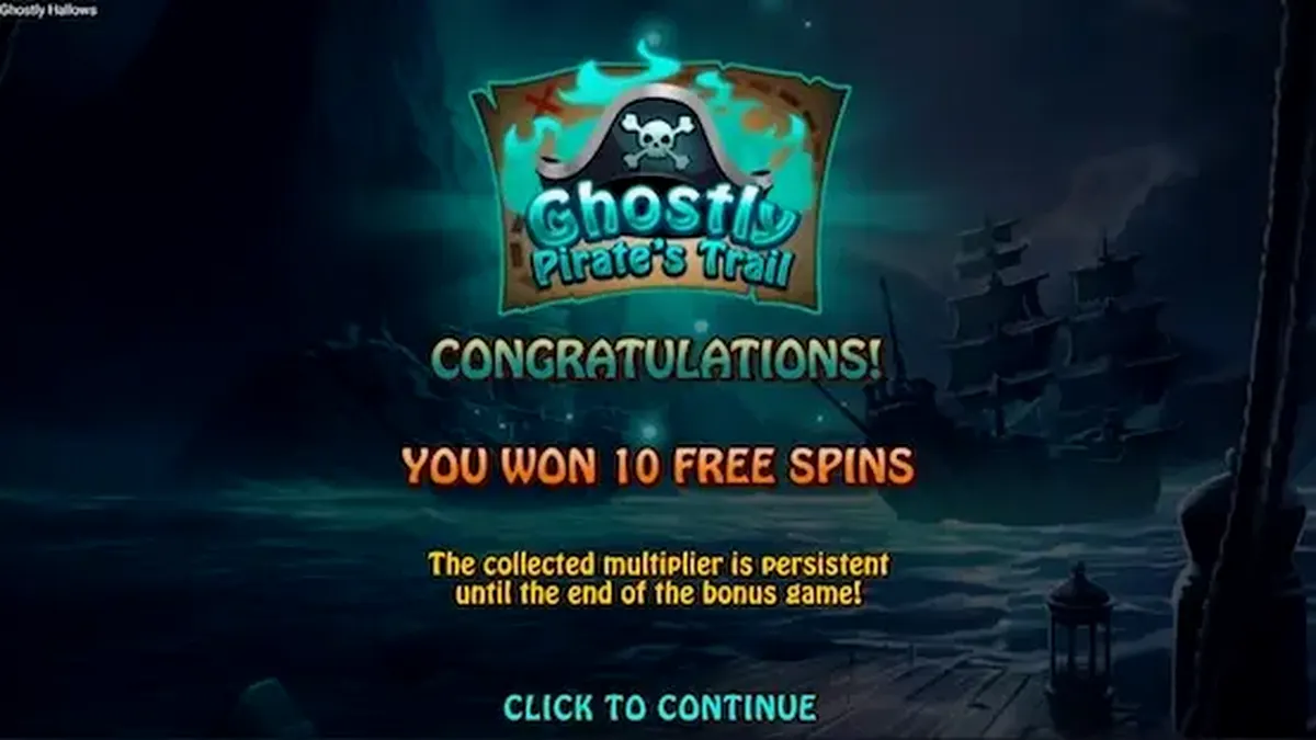 Tampilan visual permainan slot Ghostly Hallows dengan tema kapal hantu dan bajak laut kerangka